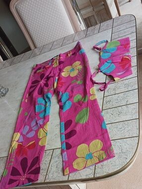 Vintage/Allen B Schwartz - pants & top set,,summer floral design, sz4 / NEW